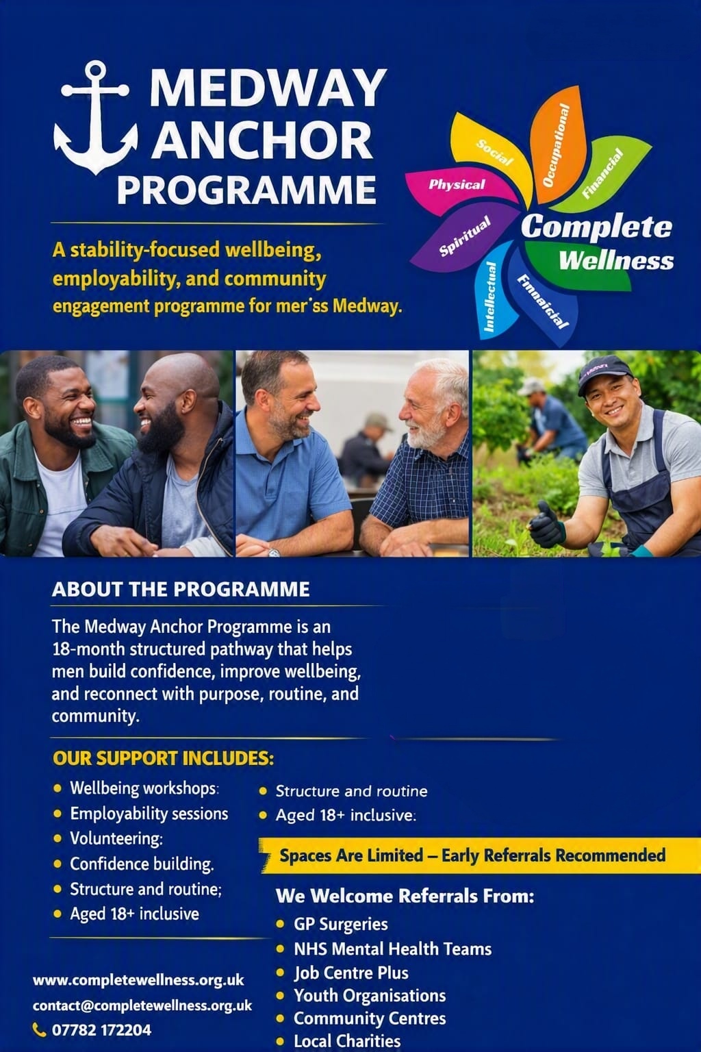 Medway Anchor Programme poster describing its wellbeing, employability and community focus